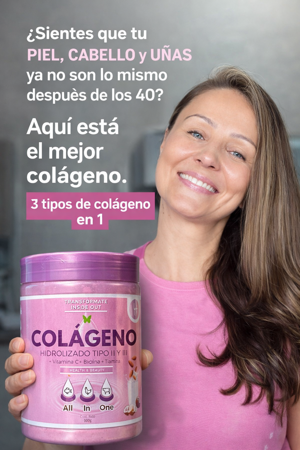 Colágeno Hidrolizado Tipo I II III 500g con Biotina y Tiamina | Trinity Elevate