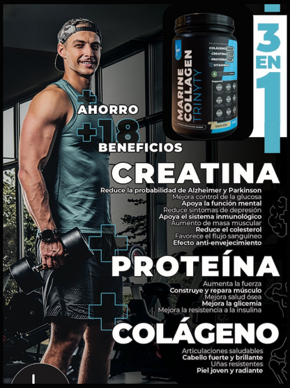 Colágeno con creatina y proteína para recuperación muscular