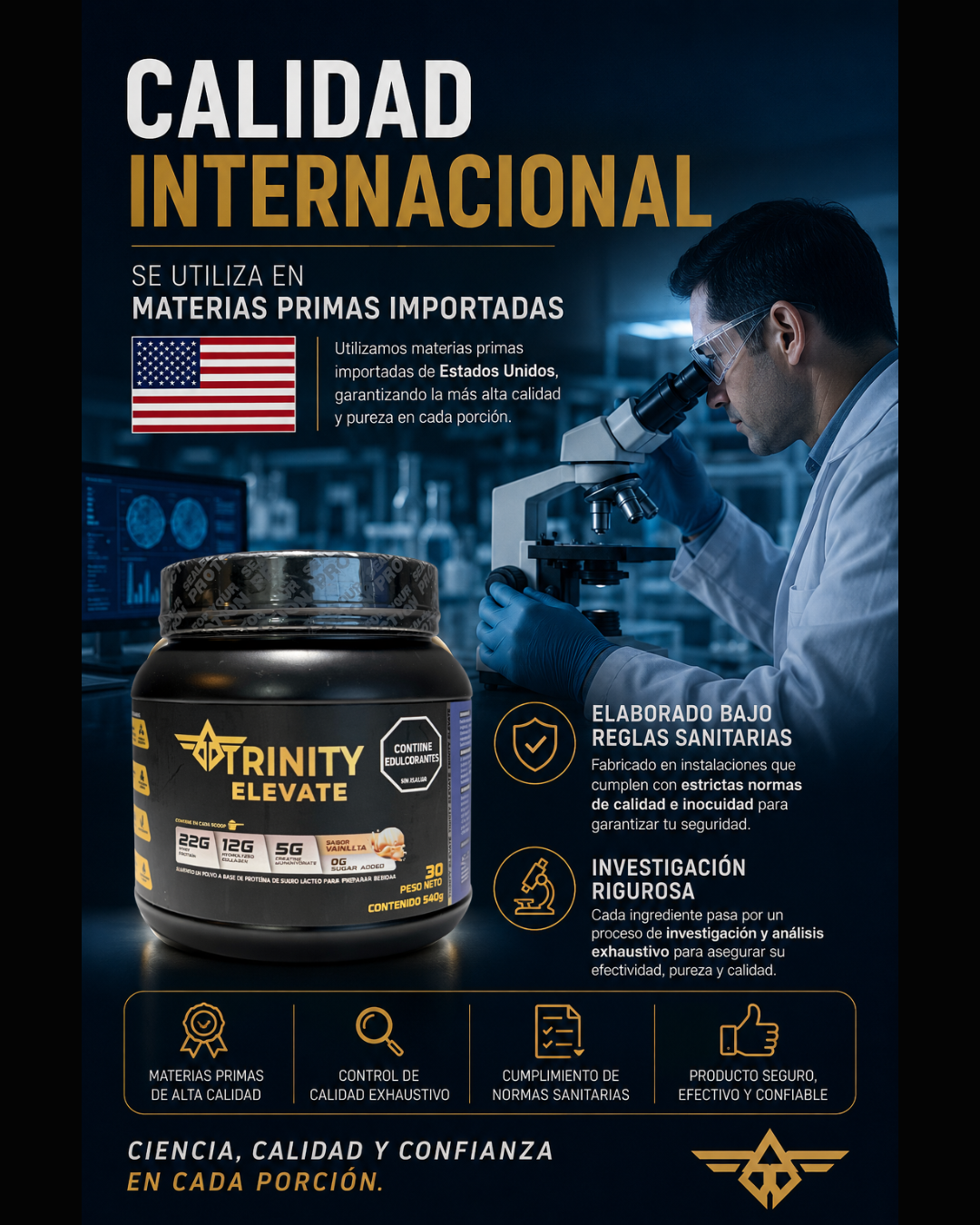 Creatina monohidratada de alta concentración con proteína y colágeno | Trinity Elevate
