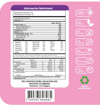 Tabla nutricional colágeno hidrolizado Trinity Elevate